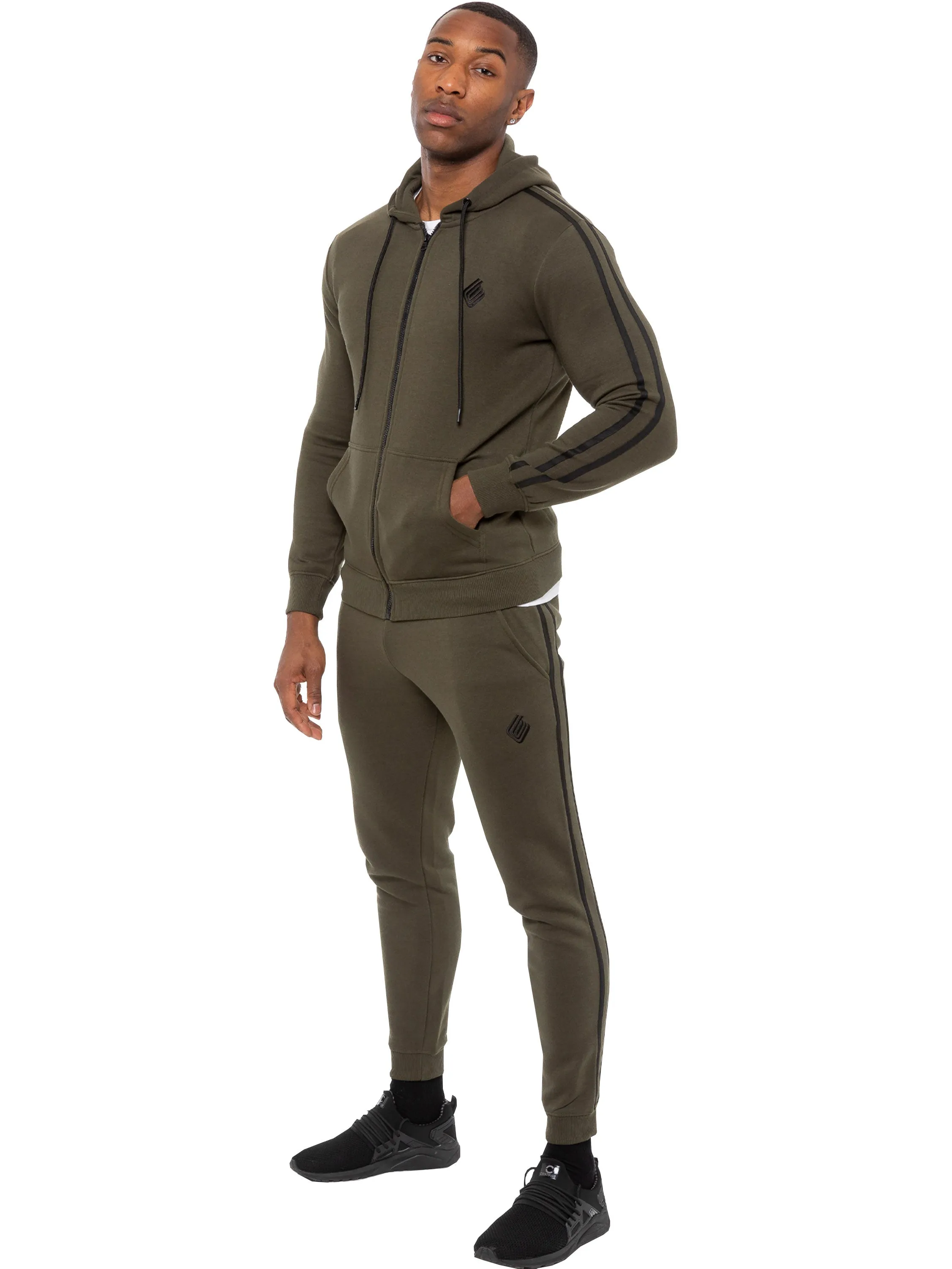 Enzo | Mens Full Zip Up Hoodie Tape Tracksuit Set