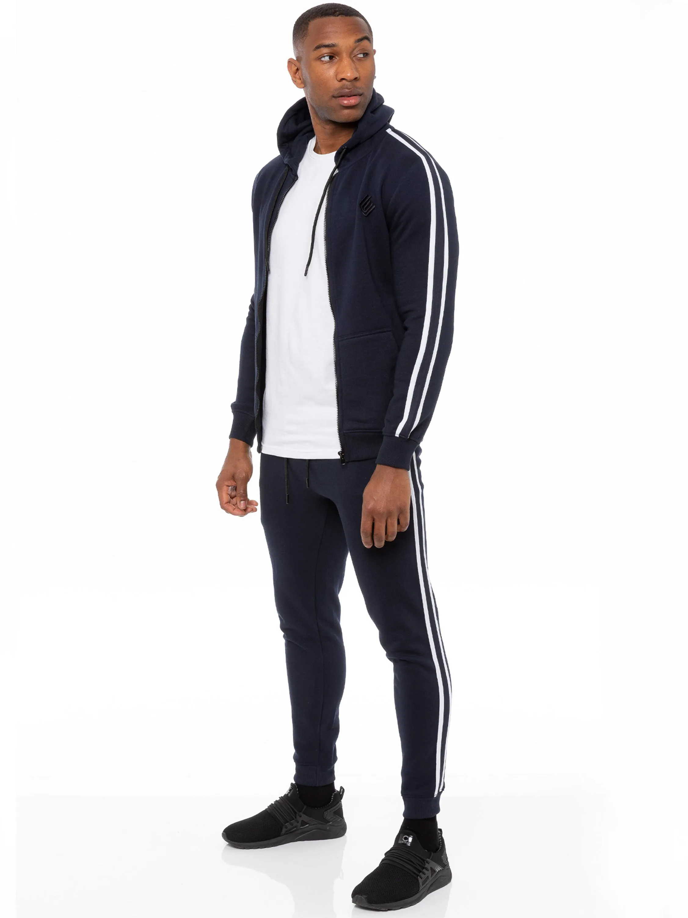 Enzo | Mens Full Zip Up Hoodie Tape Tracksuit Set