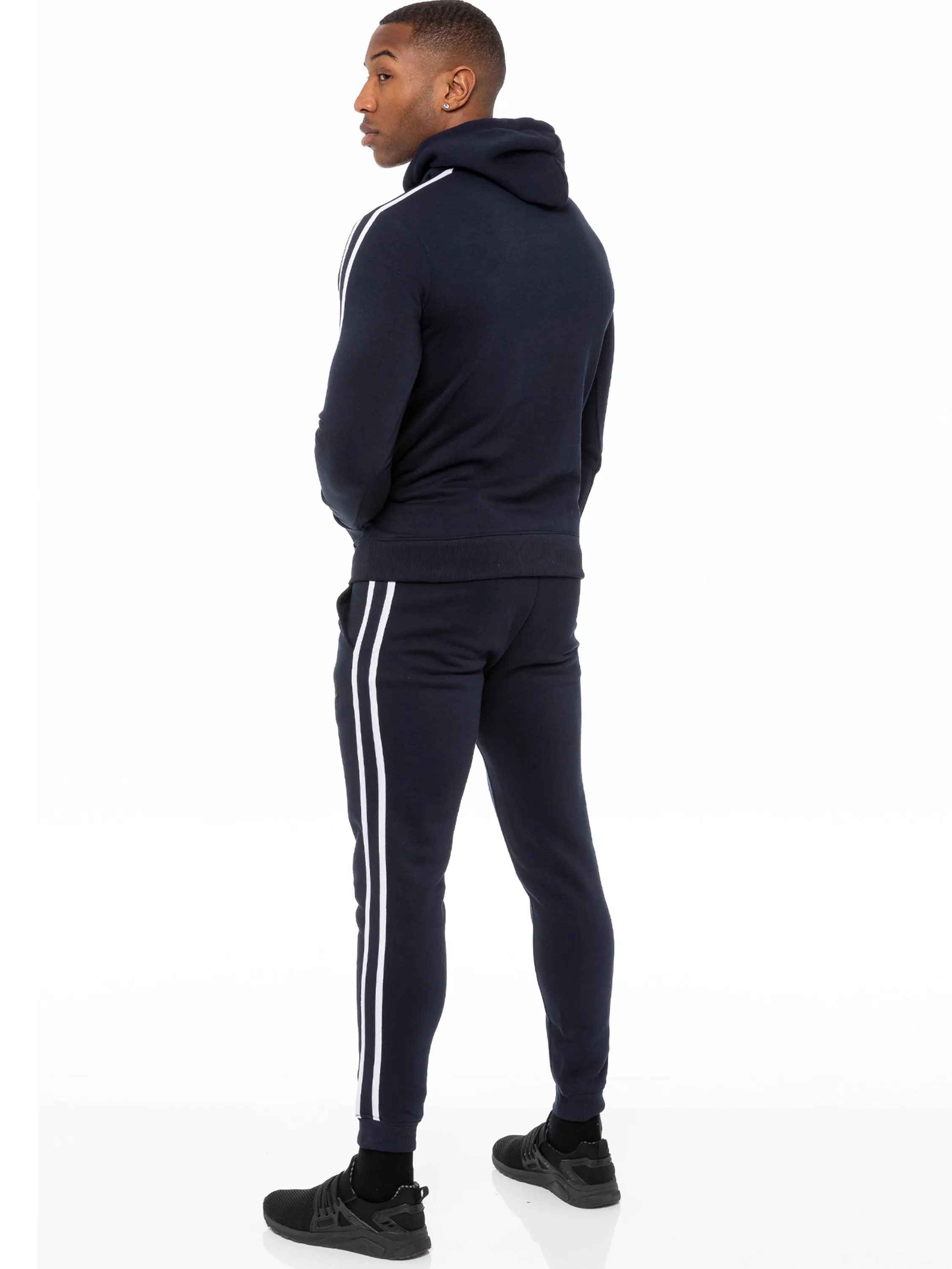 Enzo | Mens Full Zip Up Hoodie Tape Tracksuit Set