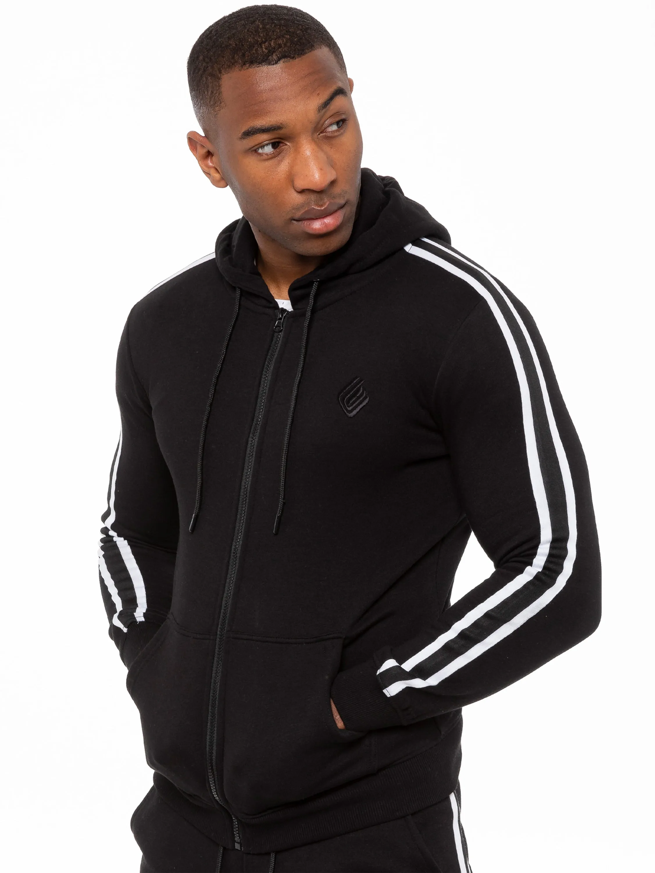 Enzo | Mens Full Zip Up Hoodie Tape Tracksuit Set