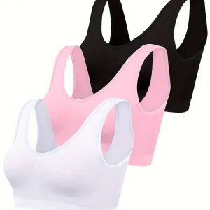 Eva | Set of 3 plain tank tops and seamless sports bra