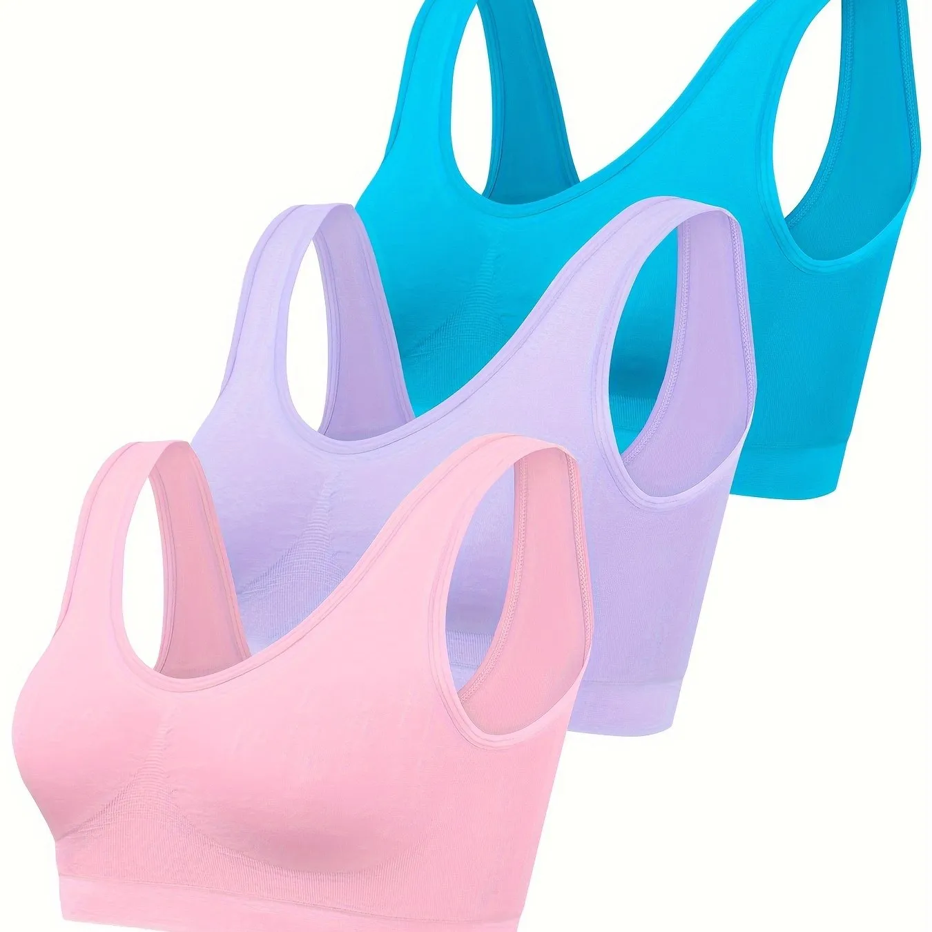 Eva | Set of 3 plain tank tops and seamless sports bra