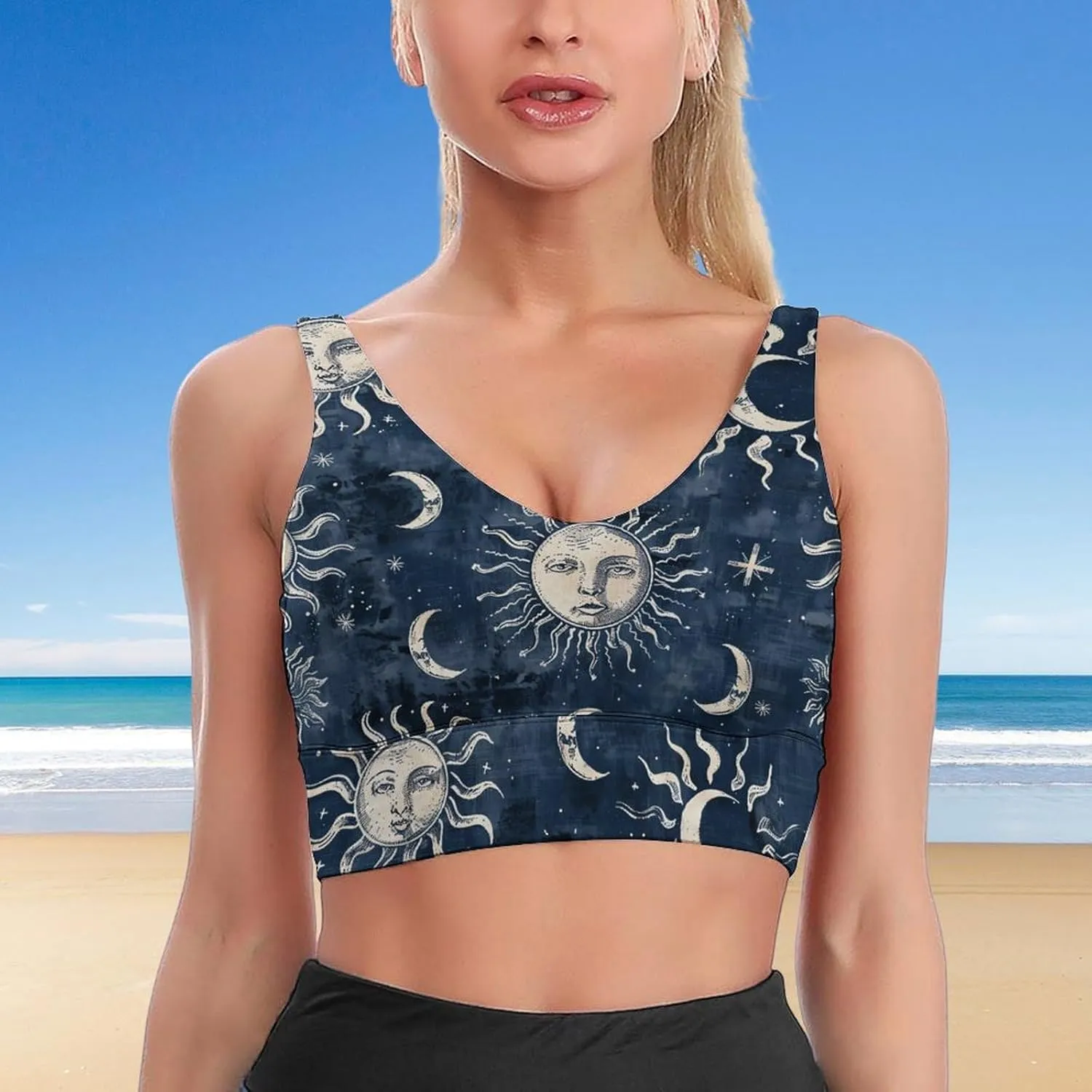 Fairy Ocean Monochrome Print Sports Bras for Women High Support High Impact Sports Bras Supportive