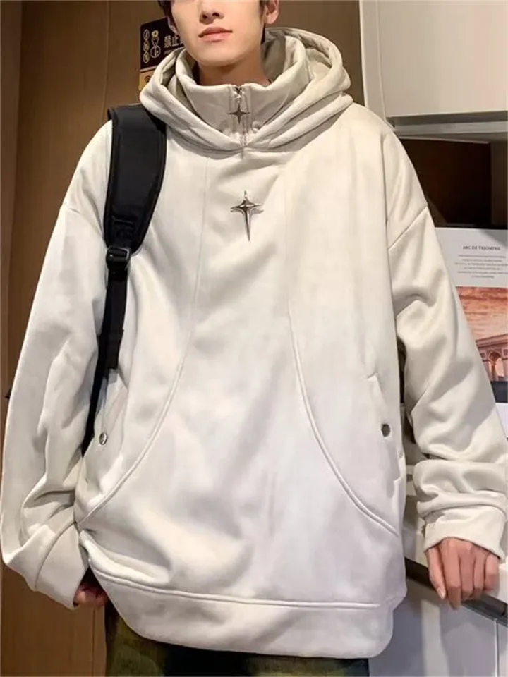 Fake Two-Piece Star Zipper Plush Lining Hoodies for Men
