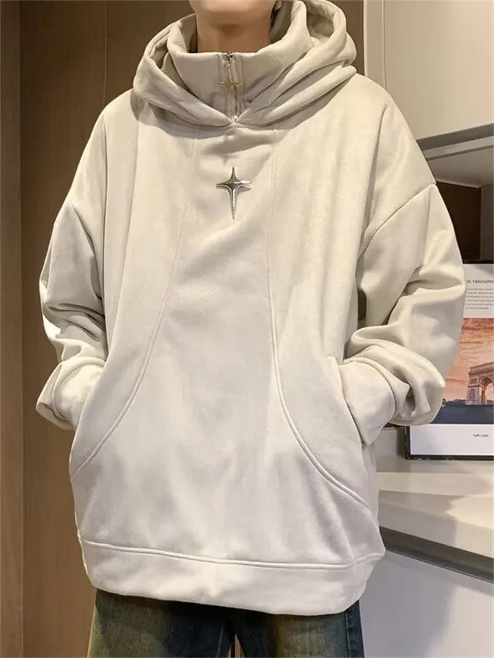 Fake Two-Piece Star Zipper Plush Lining Hoodies for Men