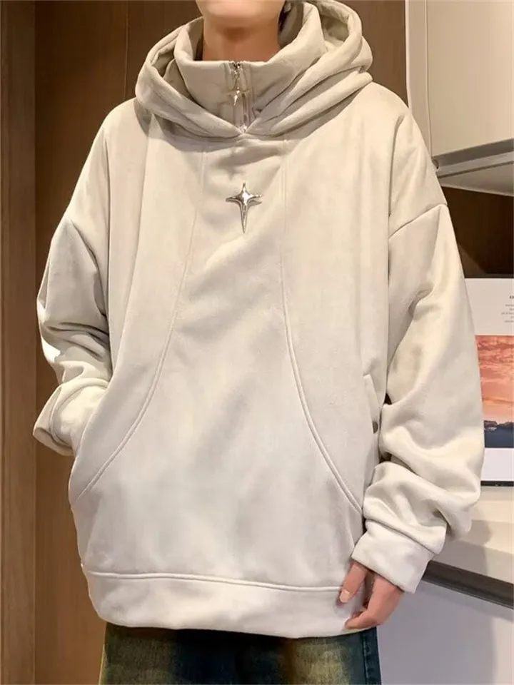 Fake Two-Piece Star Zipper Plush Lining Hoodies for Men