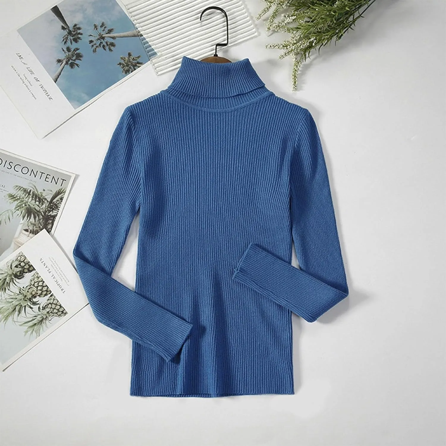 Fall Long Sleeve Turtleneck Sweaters for Women 2024 Ribbed Knit Pullover Sweater Slim Fit Basic Casual Tee Tops