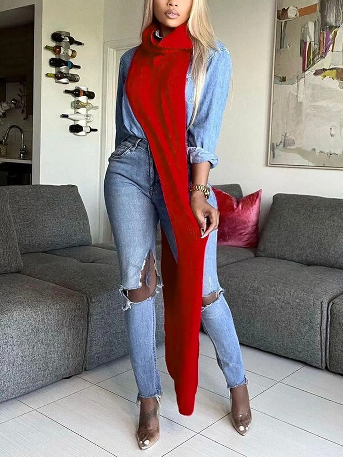 Famnbro Women's Sleeveless Turtleneck Sweater Sexy High Slit Long Maxi Dress Ribbed Knitted Top