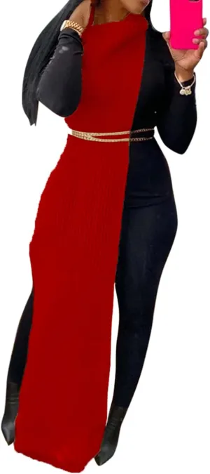 Famnbro Women's Sleeveless Turtleneck Sweater Sexy High Slit Long Maxi Dress Ribbed Knitted Top