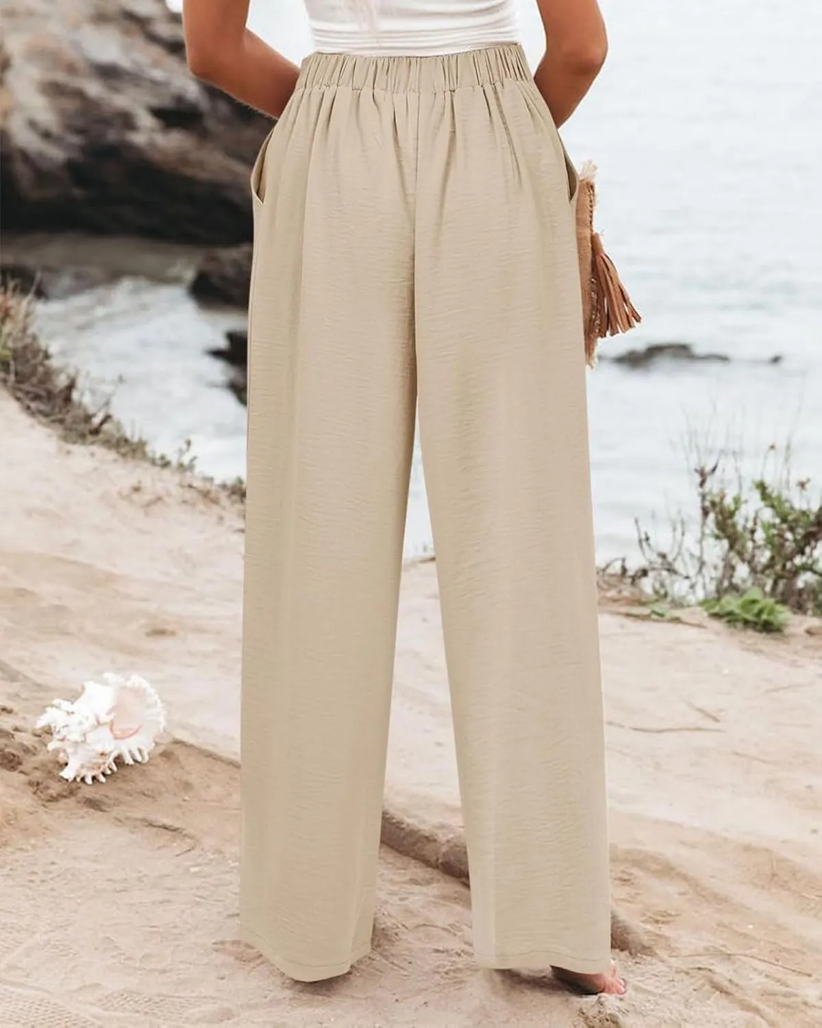 fanmpghleoo Wide Leg Linen Pants for Women Casual High Waisted Linen Palazzo Pants Flowy Beach Lounge Pants with Pockets 2025