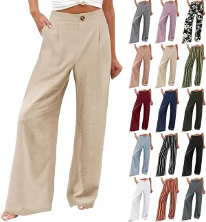 fanmpghleoo Wide Leg Linen Pants for Women Casual High Waisted Linen Palazzo Pants Flowy Beach Lounge Pants with Pockets 2025