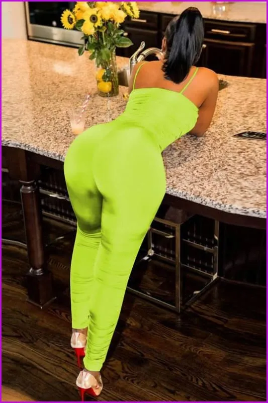 Fashion Design Ruched Spaghrtti Strap Bodycon JumpsuitDE958