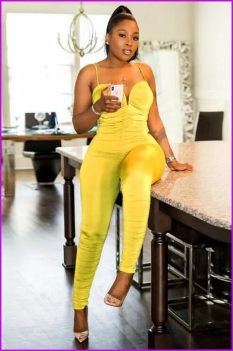 Fashion Design Ruched Spaghrtti Strap Bodycon JumpsuitDE958