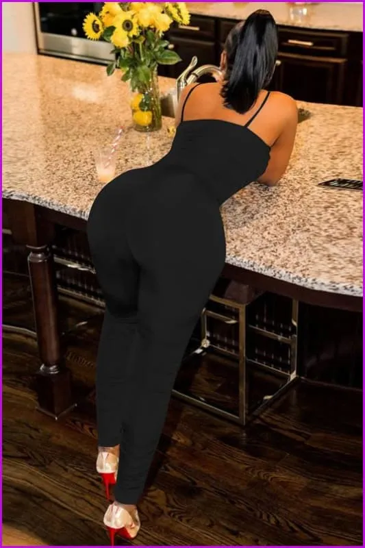 Fashion Design Ruched Spaghrtti Strap Bodycon JumpsuitDE958