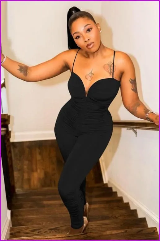 Fashion Design Ruched Spaghrtti Strap Bodycon JumpsuitDE958