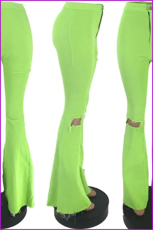 Fashion Hole Pink Flare Pants For WomenDE951