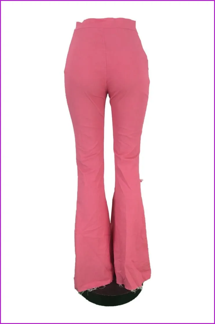 Fashion Hole Pink Flare Pants For WomenDE951