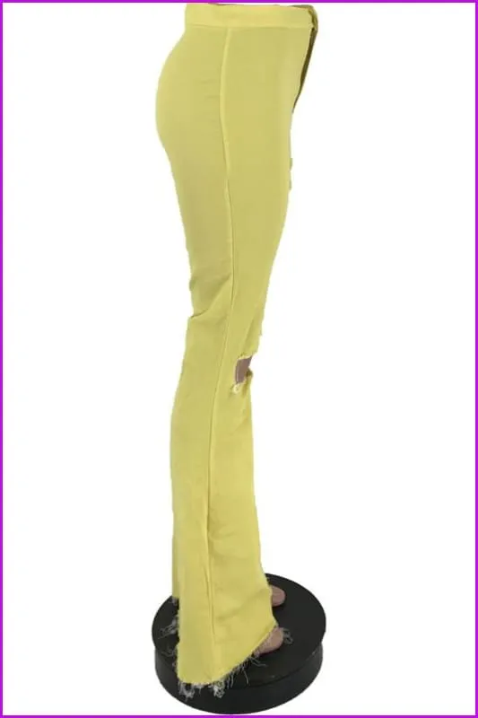 Fashion Hole Pink Flare Pants For WomenDE951