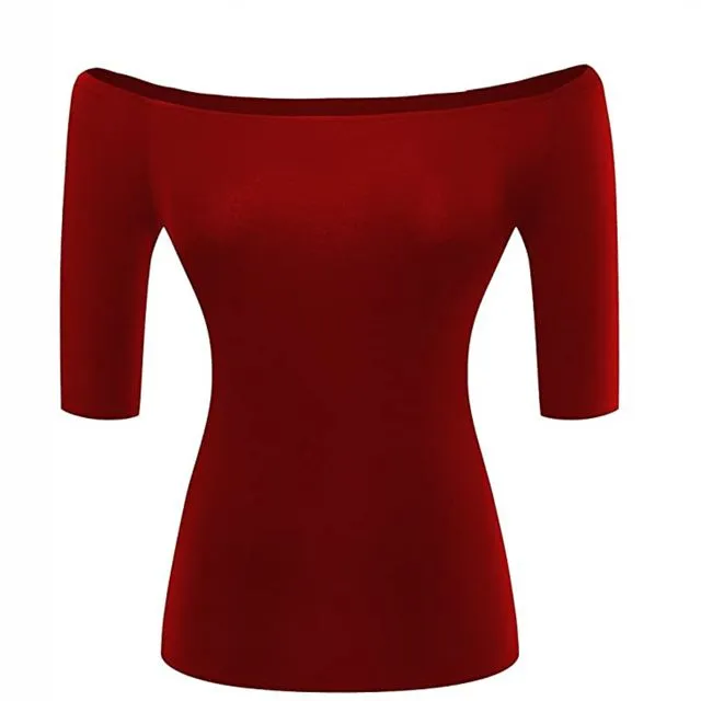 Fashion Woman Blouses 2022 Summer Sexy Elegant Party Vintage Luxury Middle Sleeve Knit Women Tube Off Shoulder Top Black