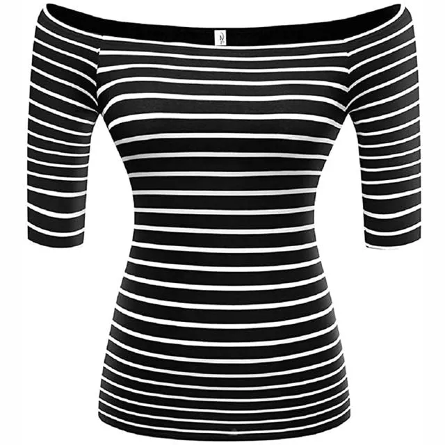 Fashion Woman Blouses 2022 Summer Sexy Elegant Party Vintage Luxury Middle Sleeve Knit Women Tube Off Shoulder Top Black