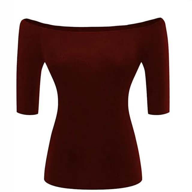 Fashion Woman Blouses 2022 Summer Sexy Elegant Party Vintage Luxury Middle Sleeve Knit Women Tube Off Shoulder Top Black