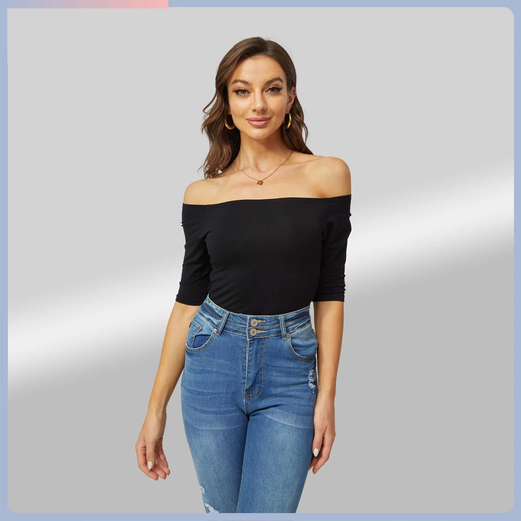 Fashion Woman Blouses 2022 Summer Sexy Elegant Party Vintage Luxury Middle Sleeve Knit Women Tube Off Shoulder Top Black