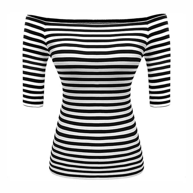 Fashion Woman Blouses 2022 Summer Sexy Elegant Party Vintage Luxury Middle Sleeve Knit Women Tube Off Shoulder Top Black
