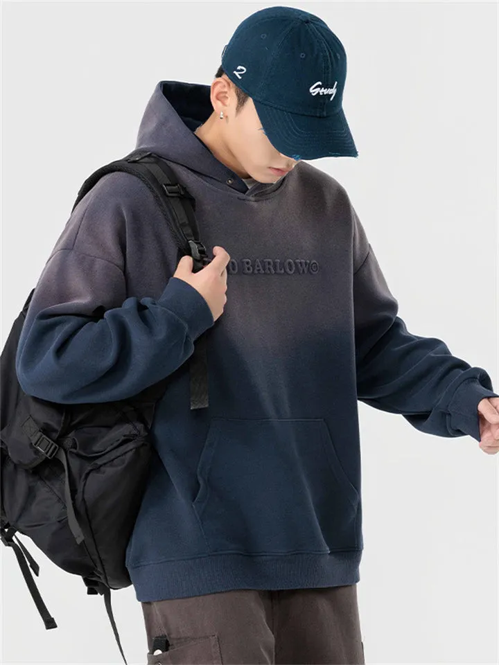 Fashionable Gradient Color Letter Jacquard Hoodies for Men