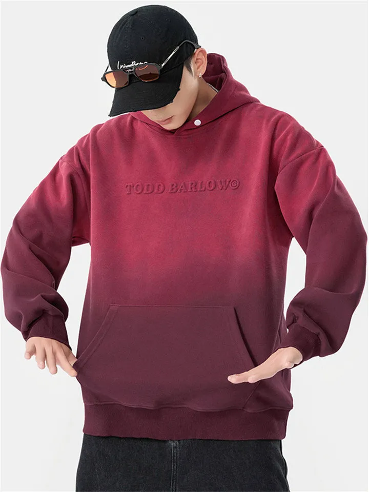 Fashionable Gradient Color Letter Jacquard Hoodies for Men