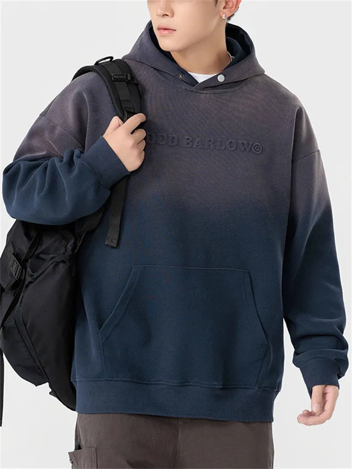 Fashionable Gradient Color Letter Jacquard Hoodies for Men
