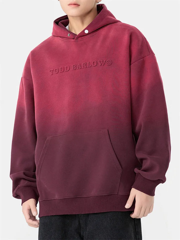 Fashionable Gradient Color Letter Jacquard Hoodies for Men