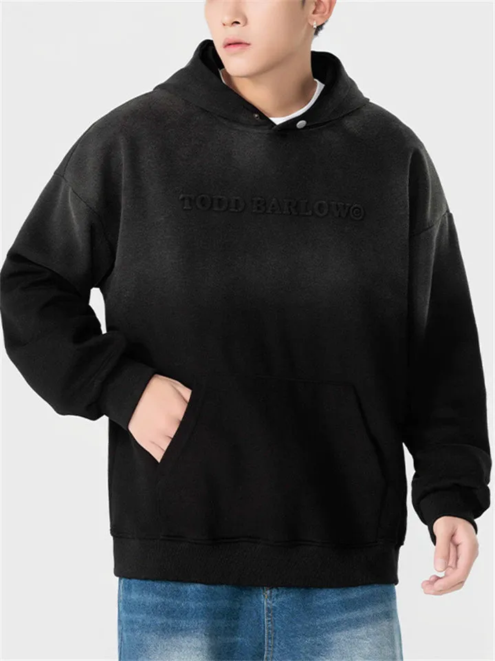 Fashionable Gradient Color Letter Jacquard Hoodies for Men
