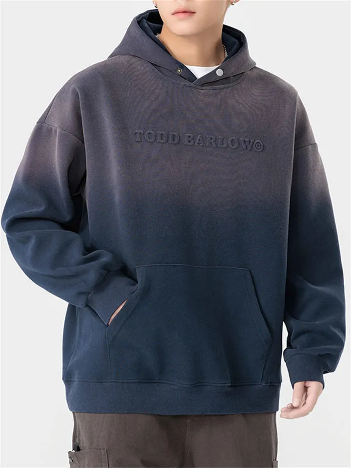 Fashionable Gradient Color Letter Jacquard Hoodies for Men