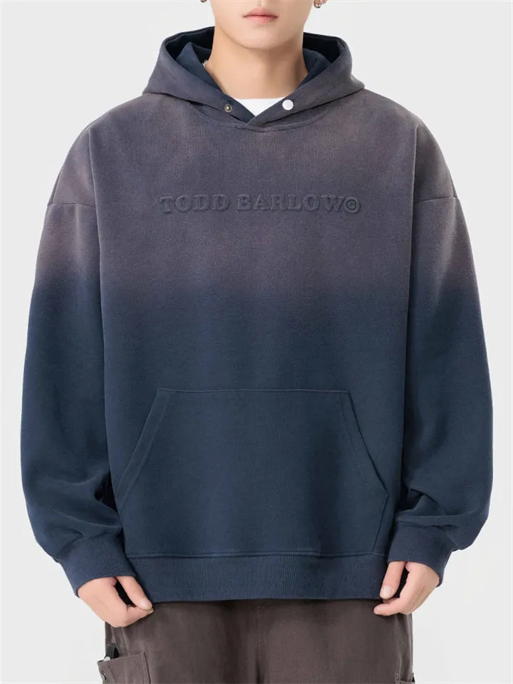 Fashionable Gradient Color Letter Jacquard Hoodies for Men