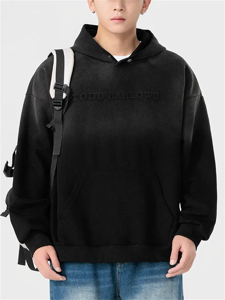 Fashionable Gradient Color Letter Jacquard Hoodies for Men