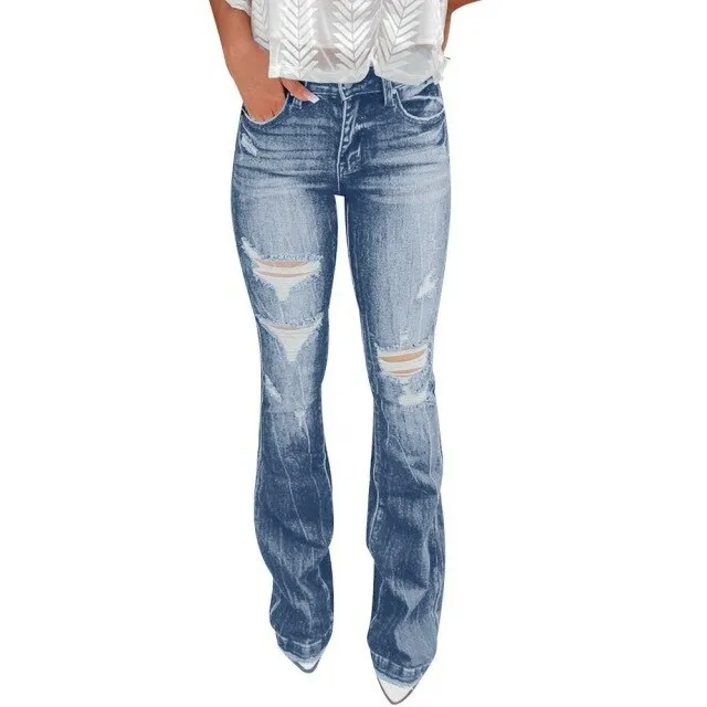 FashionSierra - Flare Jeans Pants Women Vintage Denim Ladies Jeans Women High Waist Fashion Stretch Pocket Trousers Wide Leg Jeans Plus Size
