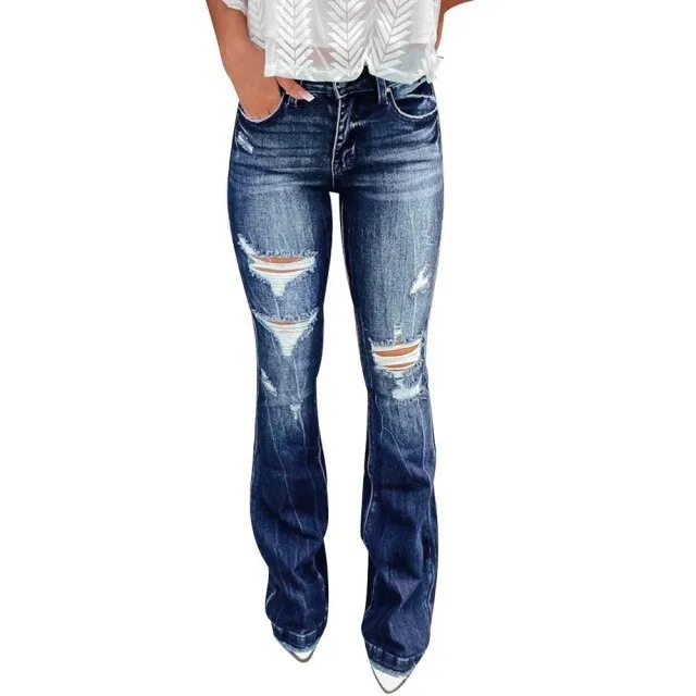 FashionSierra - Flare Jeans Pants Women Vintage Denim Ladies Jeans Women High Waist Fashion Stretch Pocket Trousers Wide Leg Jeans Plus Size