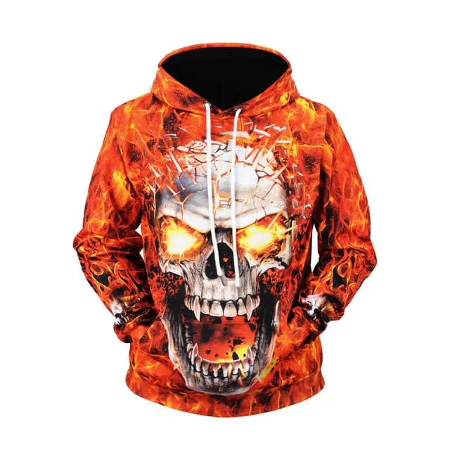 Fire Skull Printed Men's Sweatshirts & Hoodies