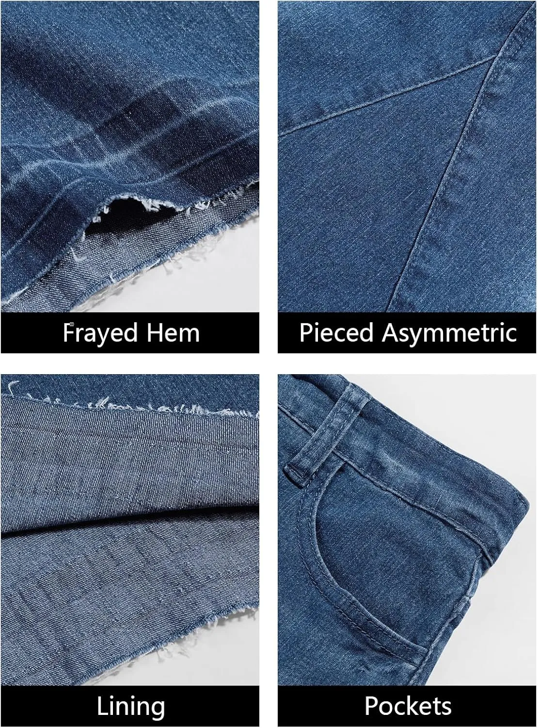 Fisoew Womens Denim Maxi Skirt Casual High Waist A-Line Frayed Irregular Hem Long Jean Skirt