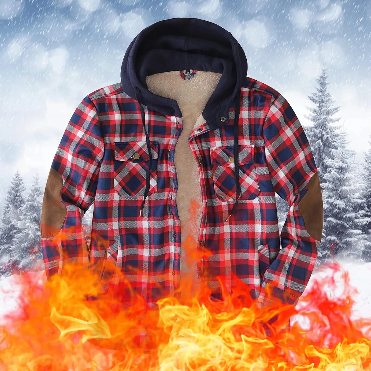 Flannel Jackets for Men Big and Tall Design Plaid Shirt Jacket Relaxed Fit Thicken Warm Sweatshirt Cozy Soft Outwear