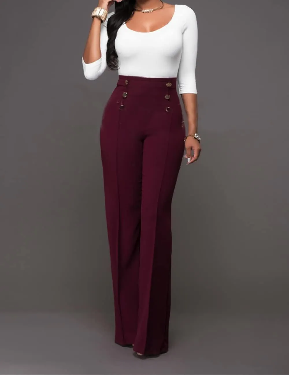 Flare Dress Pants for Women, High Waisted Double Breasted Bell Flare Trousers for Casual Lounge Work Wear