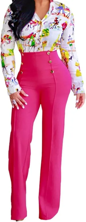 Flare Dress Pants for Women, High Waisted Double Breasted Bell Flare Trousers for Casual Lounge Work Wear