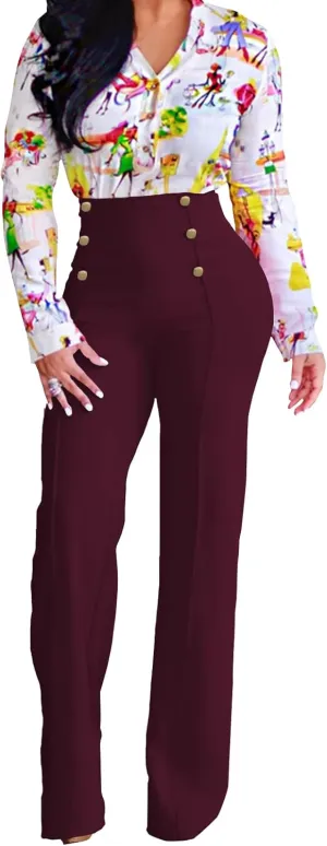Flare Dress Pants for Women, High Waisted Double Breasted Bell Flare Trousers for Casual Lounge Work Wear