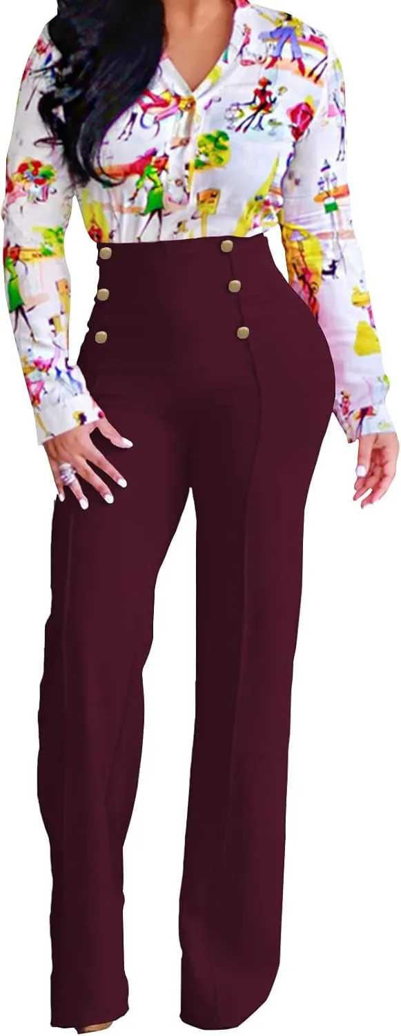 Flare Dress Pants for Women, High Waisted Double Breasted Bell Flare Trousers for Casual Lounge Work Wear