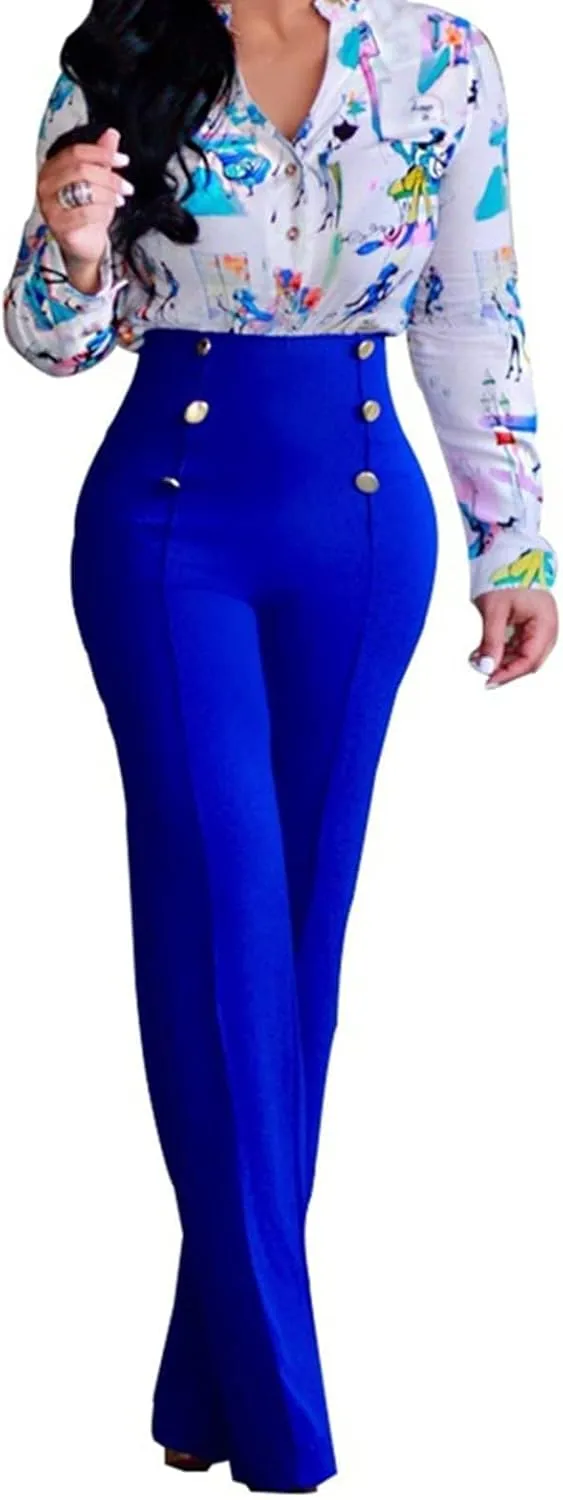 Flare Dress Pants for Women, High Waisted Double Breasted Bell Flare Trousers for Casual Lounge Work Wear