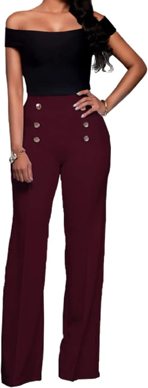 Flare Dress Pants for Women, High Waisted Double Breasted Bell Flare Trousers for Casual Lounge Work Wear