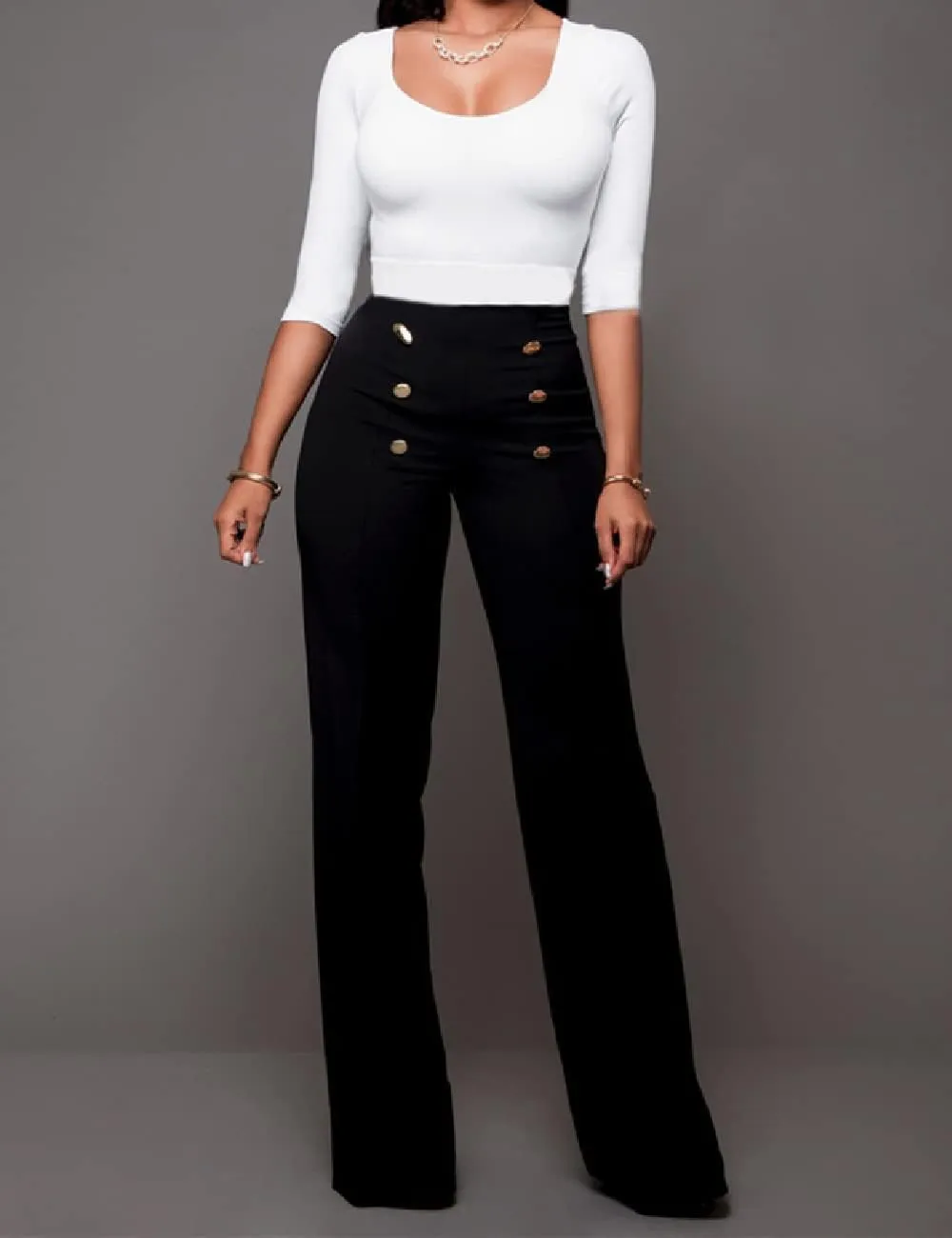 Flare Dress Pants for Women, High Waisted Double Breasted Bell Flare Trousers for Casual Lounge Work Wear