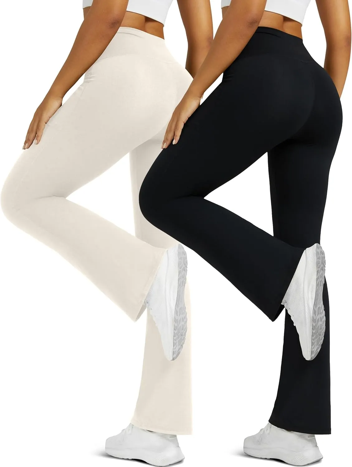 Flare Leggings for Women with Pockets 2pack High Waisted Crossover Flare Leggings Bootcut Yoga Pants