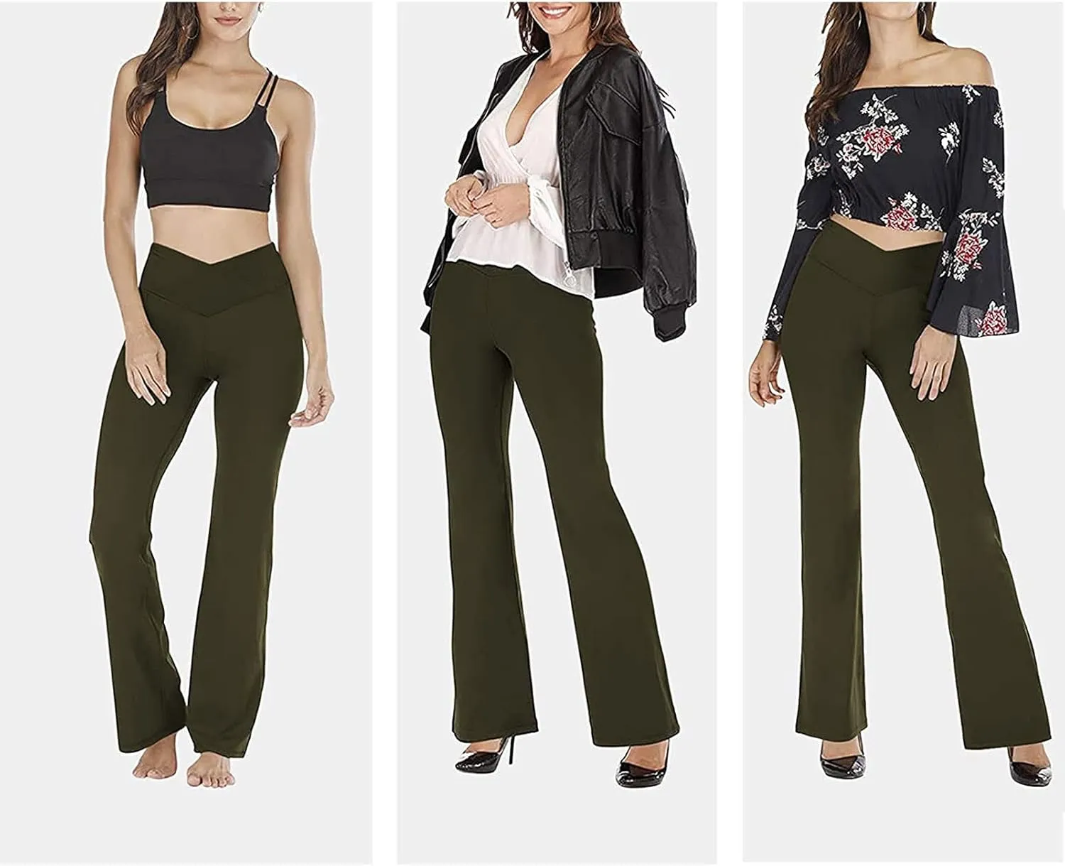 Flare Leggings for Women with Pockets Casual Bottom Palazzo Women's Yoga Pants Tummy Control Flare Leggings Womens
