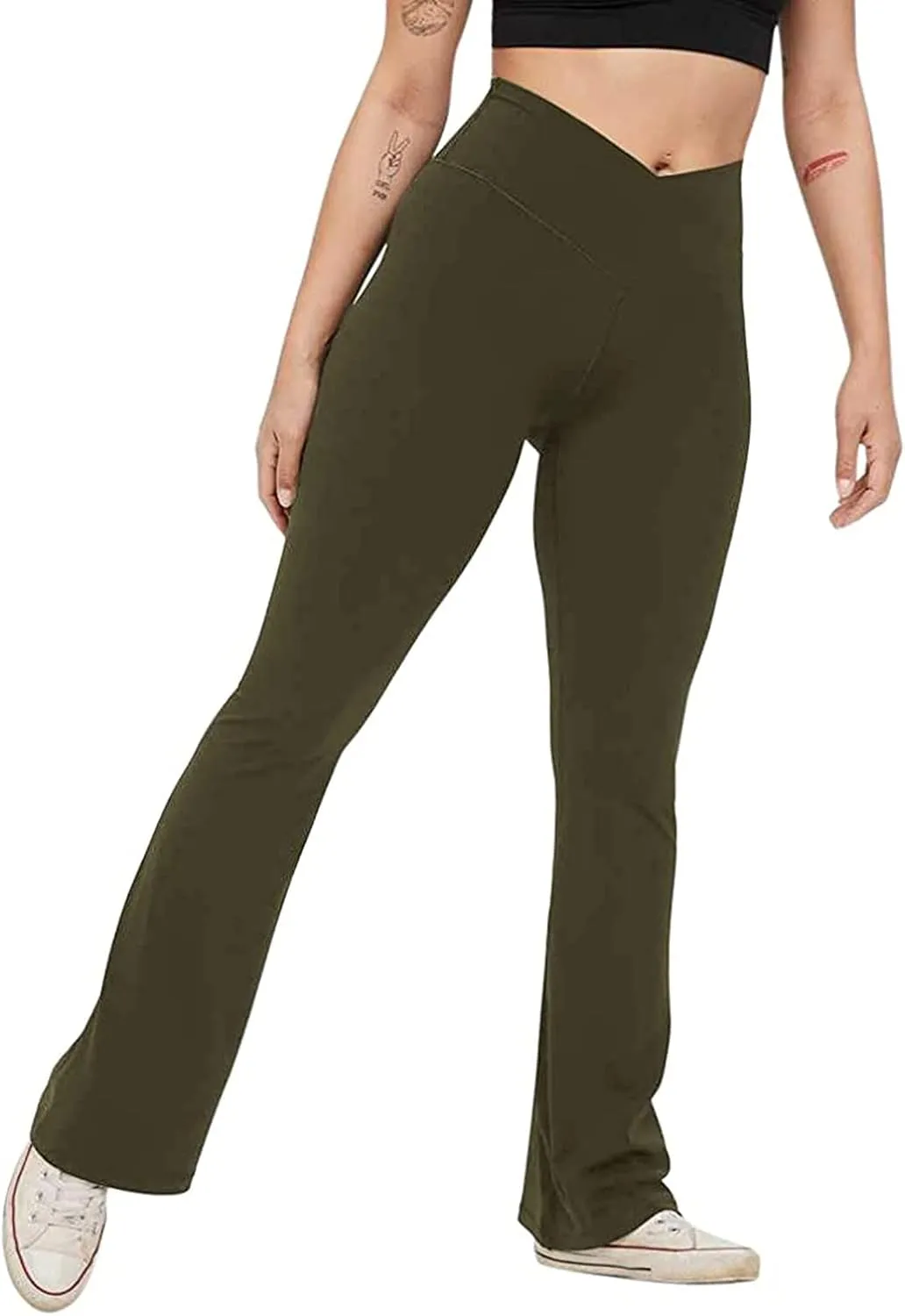 Flare Leggings for Women with Pockets Casual Bottom Palazzo Women's Yoga Pants Tummy Control Flare Leggings Womens